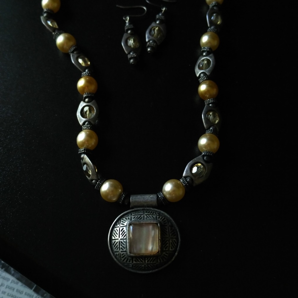 Chico's Amber Beaded Necklace and Earrings